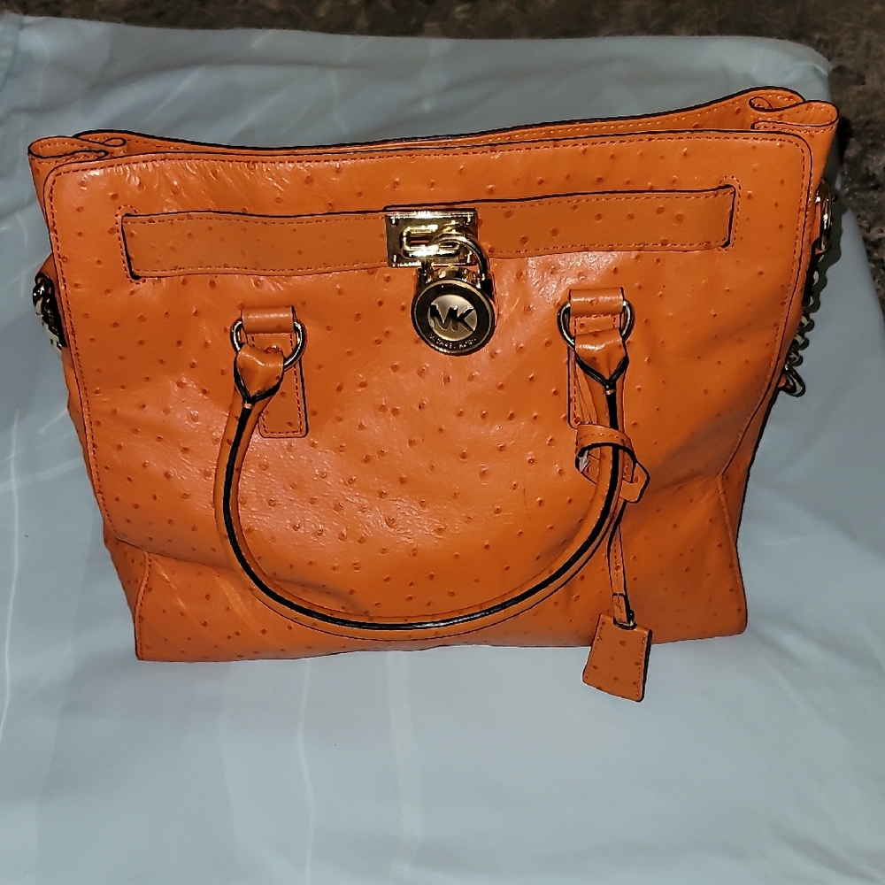 Michael Kors Orange Satchel with Gold Hardware